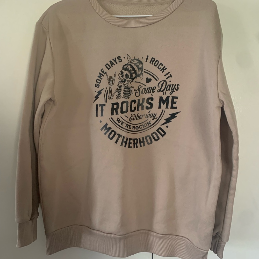 SHEIN Beige Graphic Crewneck Sweater